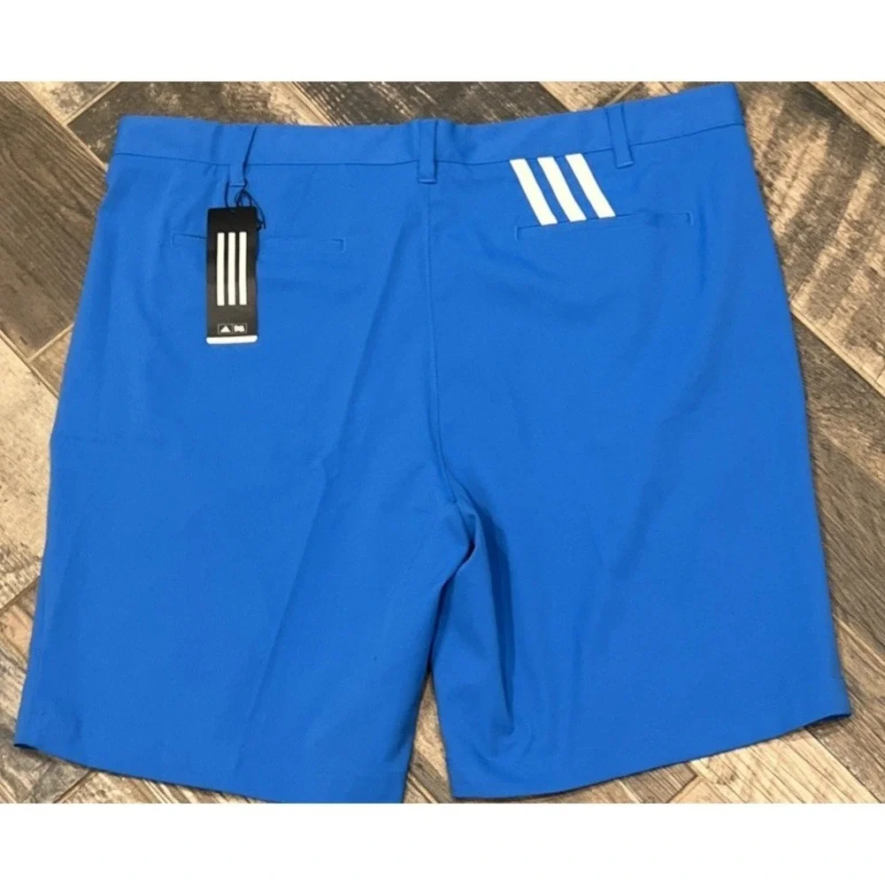 New $60 Adidas Climalite 3 Stripe‎ Blue Golf Shorts Pockets Logo B84292 Size 40